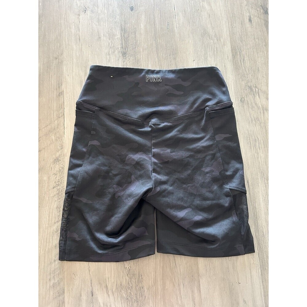 Pink Victorias Secret Active Womens XSMulti Camo Biker Mesh Panel Pockets Fitted